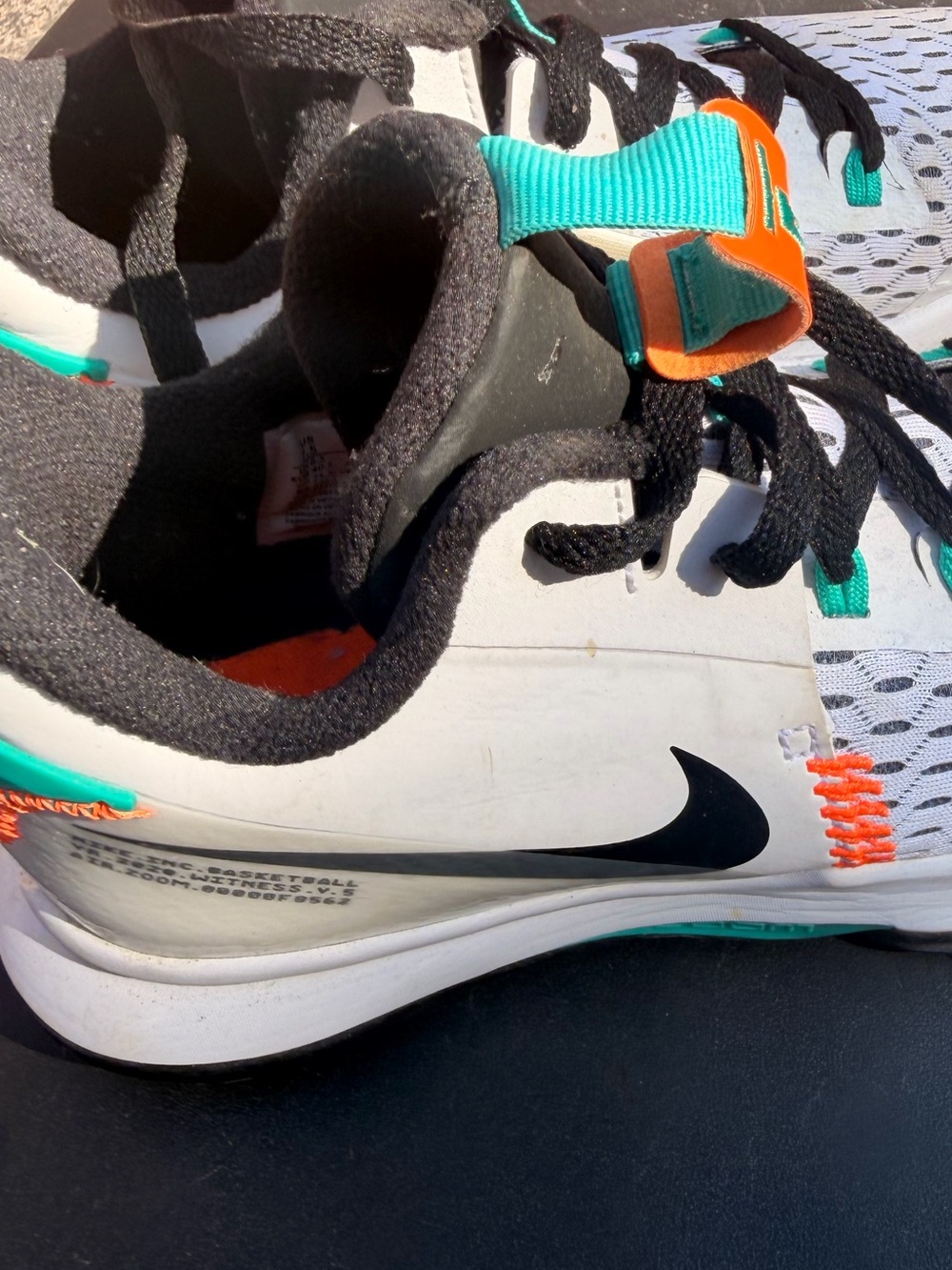 Nike Kids White Teal and Orange Athletic Sneakers - Picture 2 of 5